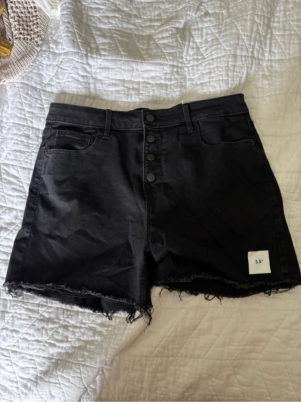Old Navy Black Button-Front Denim Shorts with Frayed Hem